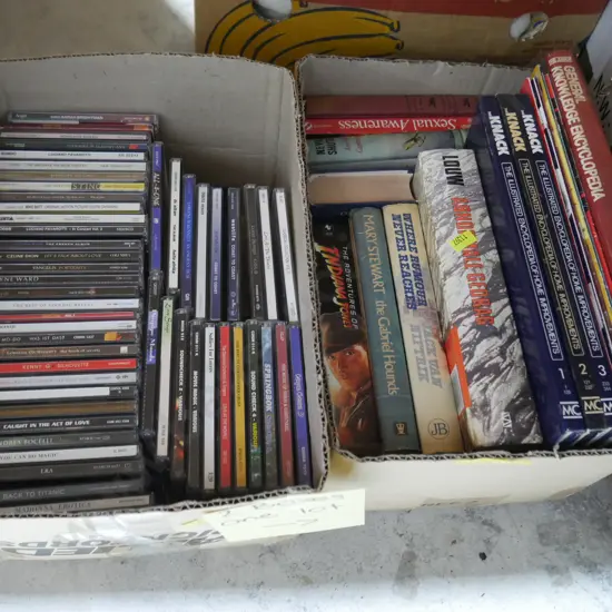 2 boxes of CDs and books