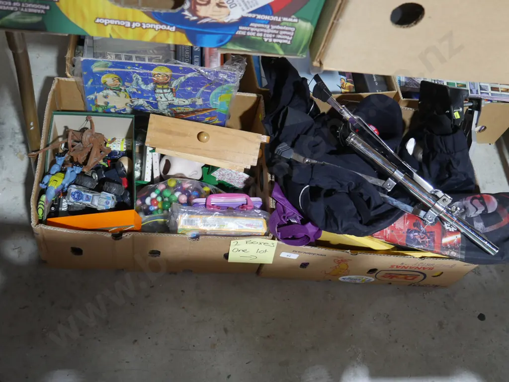2 boxes of toys, ski boots etc Image 1++