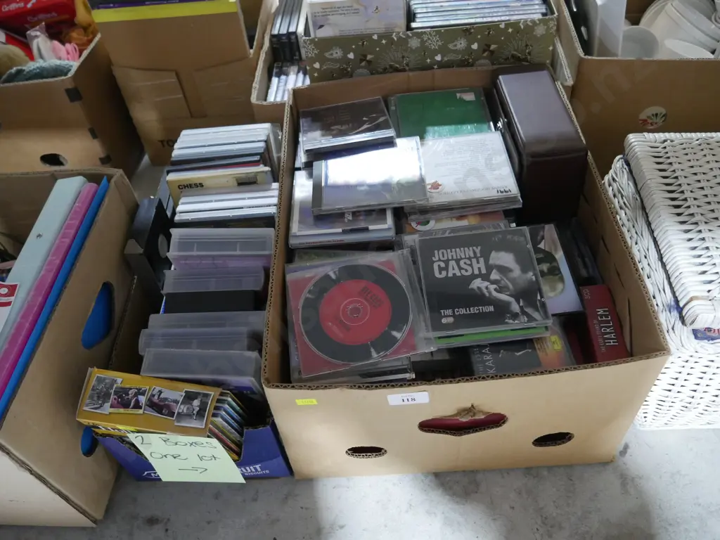 2 boxes of CDs, VHS tapes Image 1++
