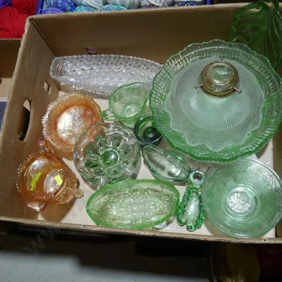 Green glassware, carnival glass