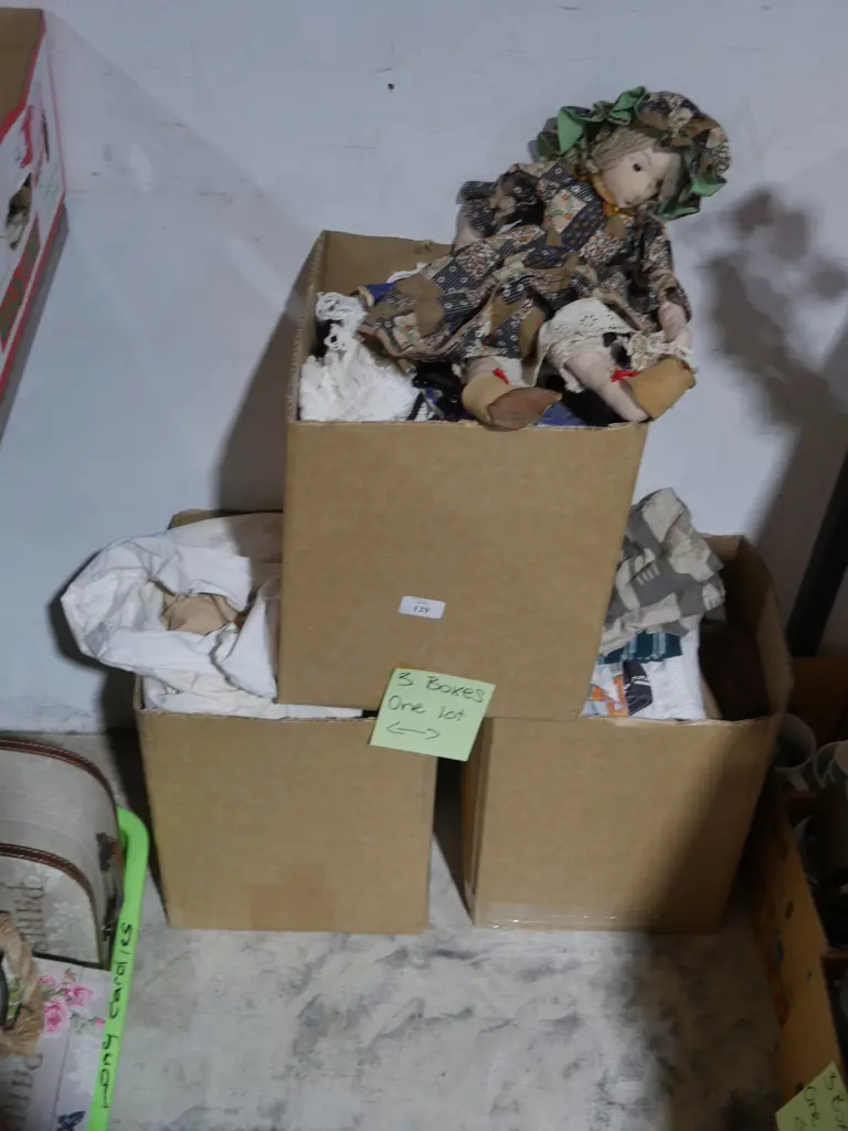 3 boxes doll, linen etc Image 1++