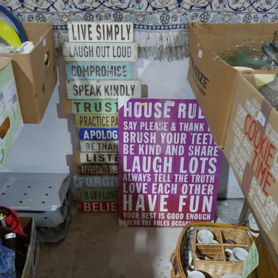Inspirational quote and house rule signs