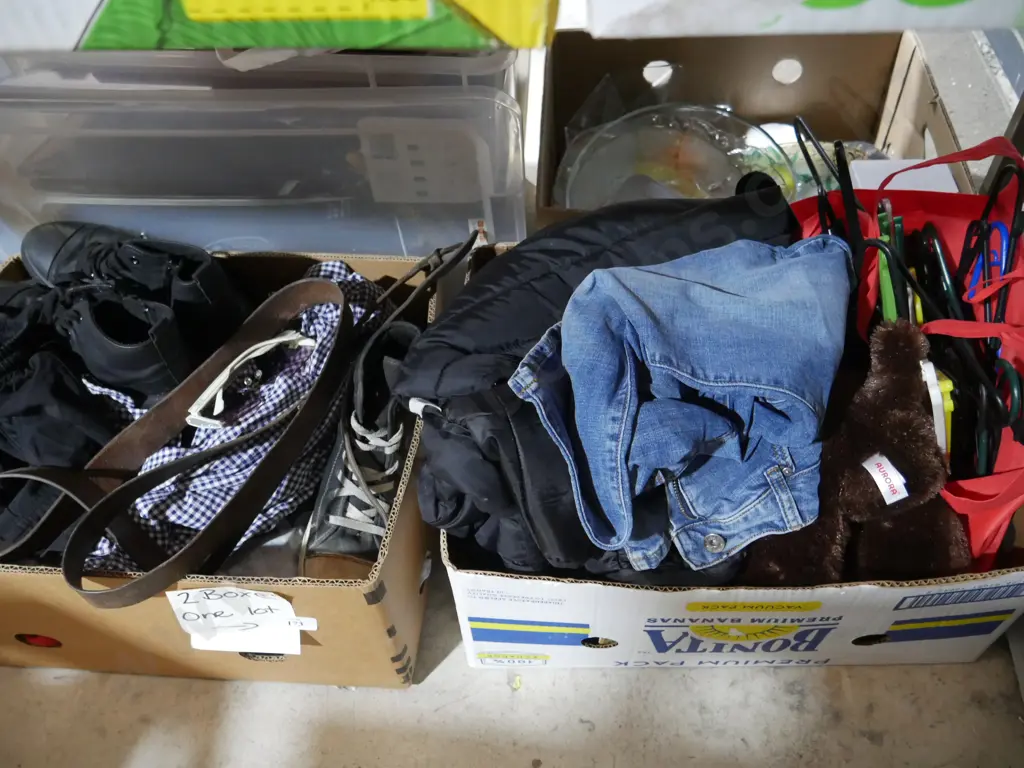 2 boxes of clothing, shoes Image 1++