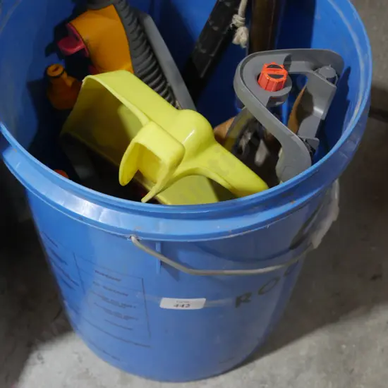 Bucket of tools, sprinklers etc