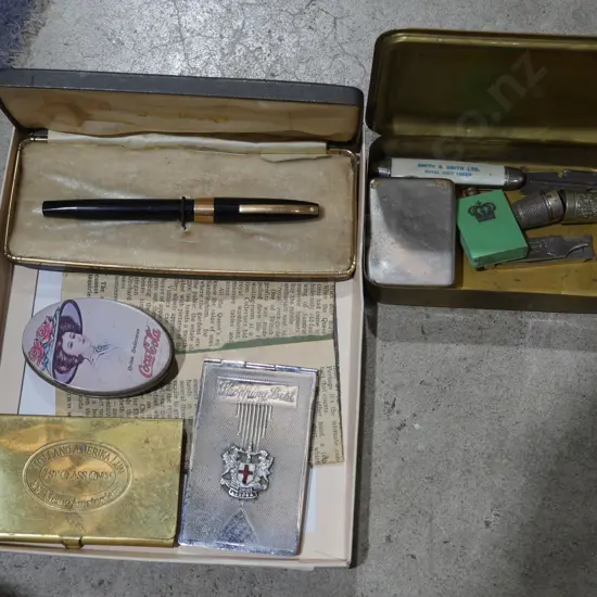 Tins, pen etc