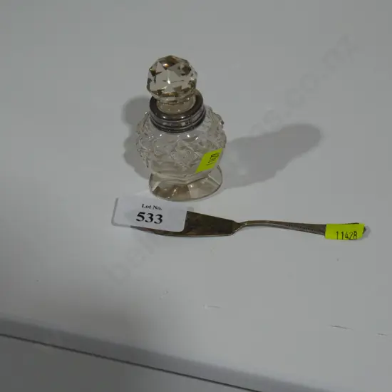 Stirling silver top scent bottle etc