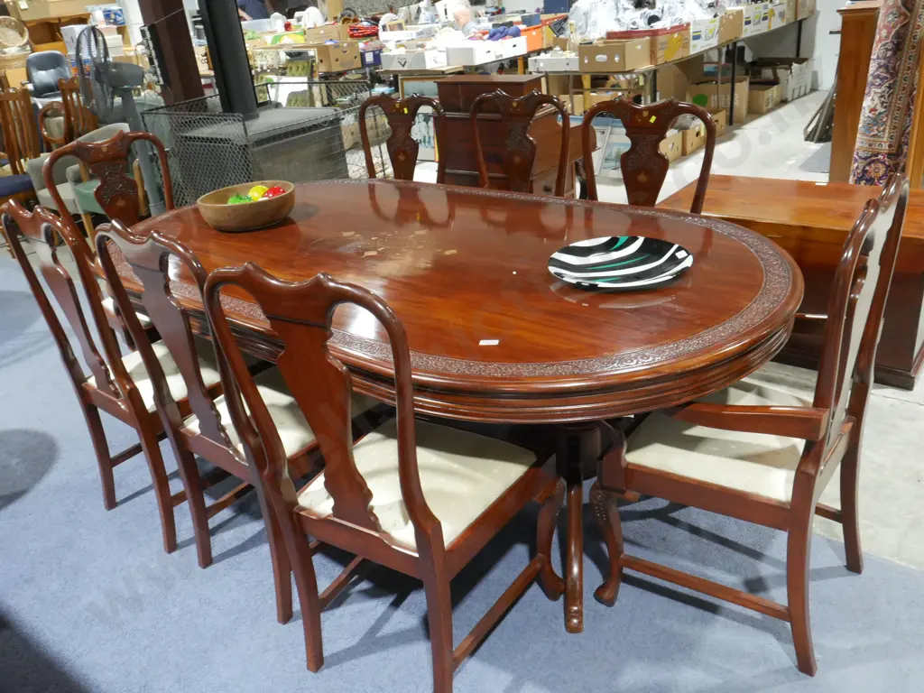 Ornate carved dining table and 8 chairs Image 1++