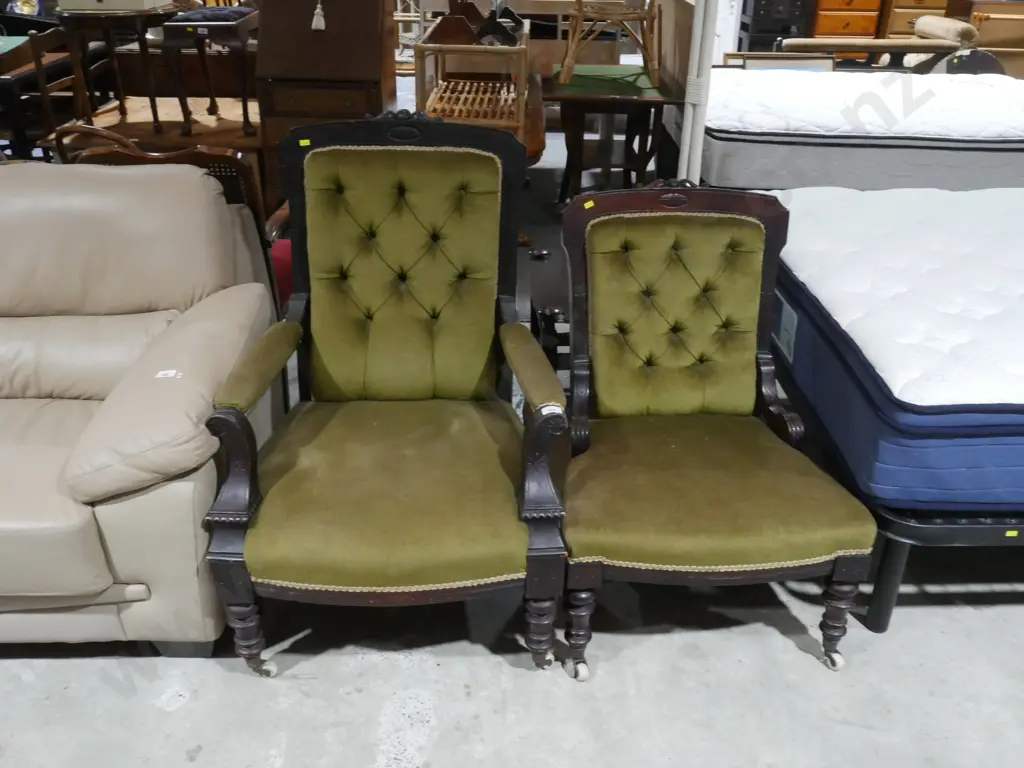 Grandfather and grandmother deep buttoned chairs Image 1++