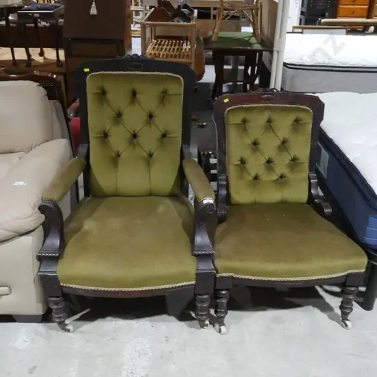 Grandfather and grandmother deep buttoned chairs