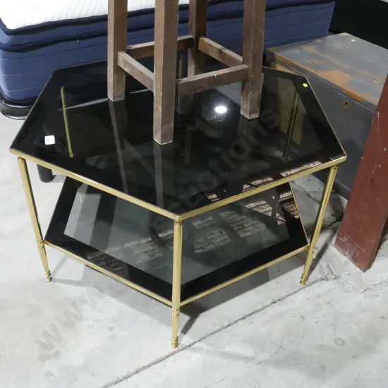 Hexagonal 2 tier glass top coffee table