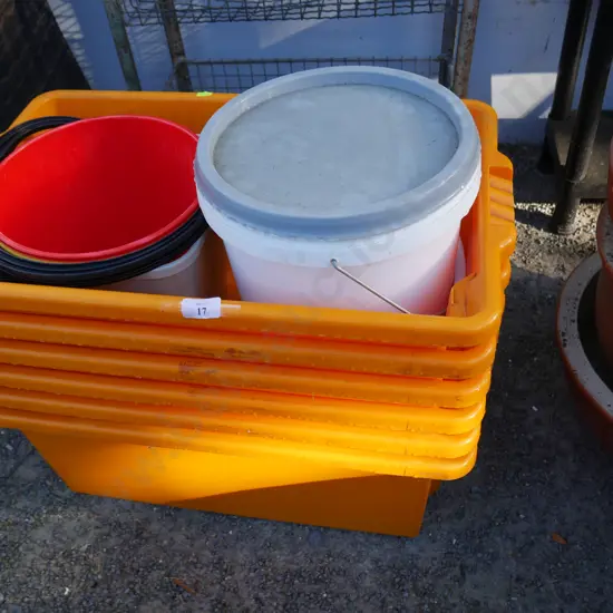Plastic crates and buckets