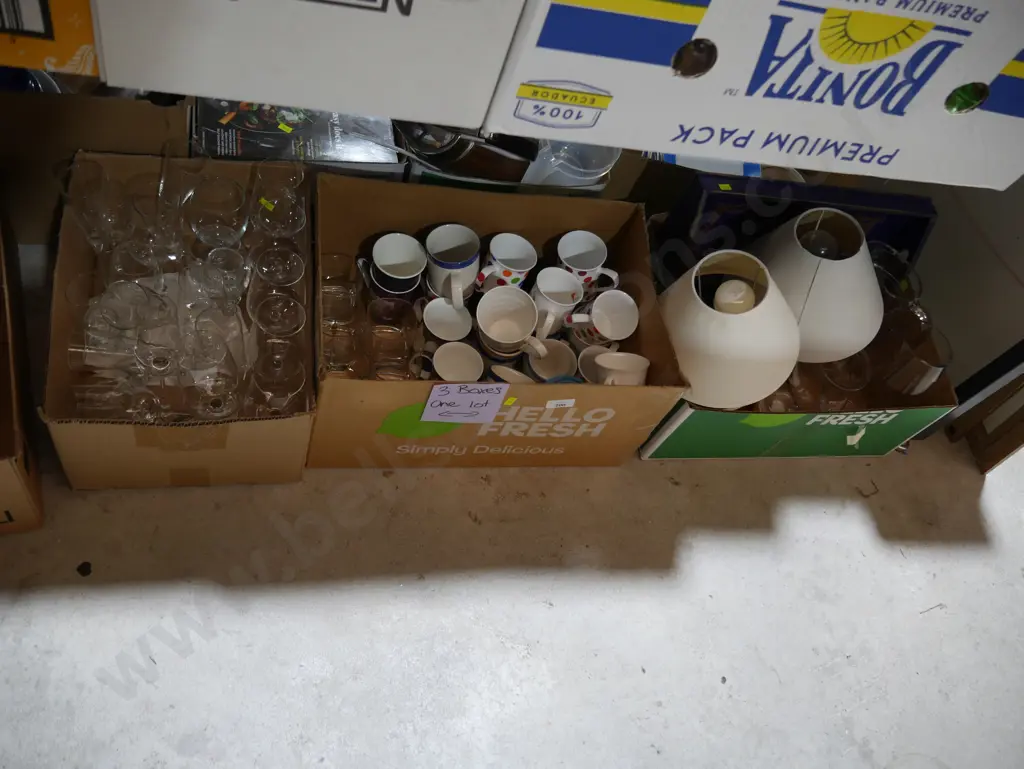 Three boxes of glassware, mugs etc Image 1++