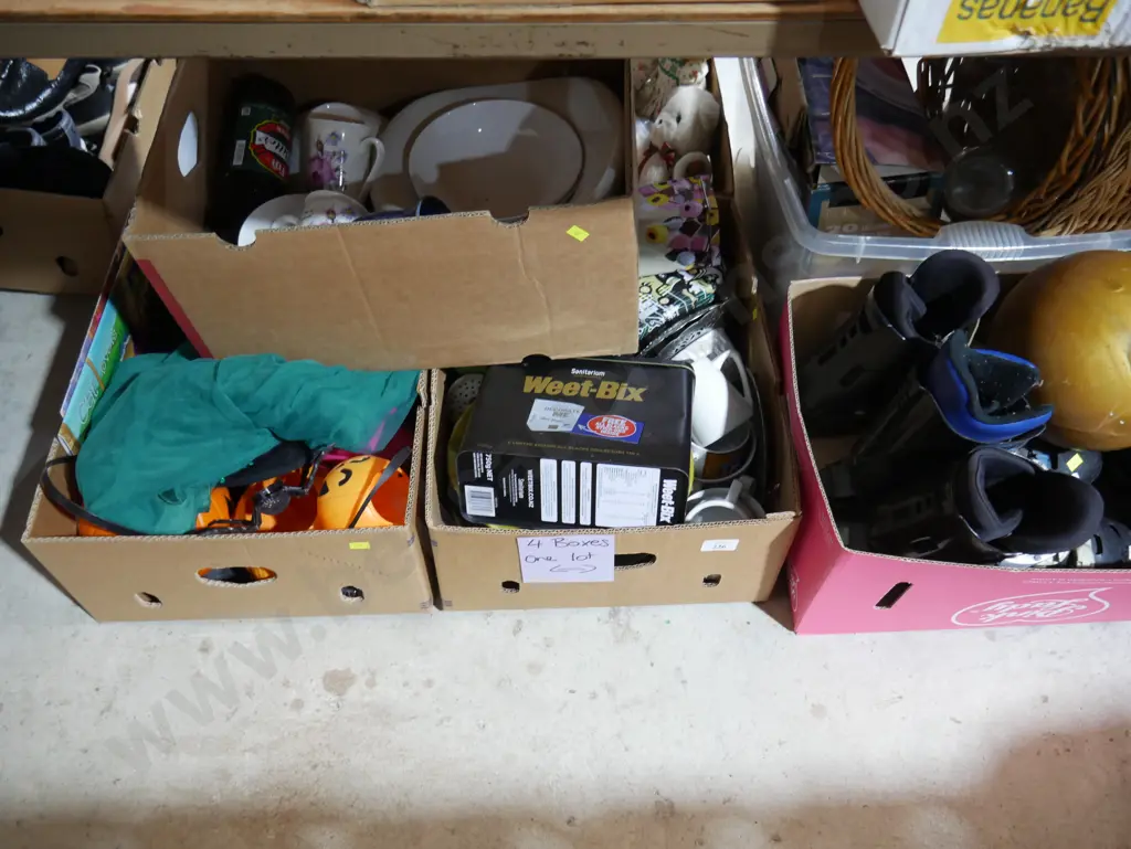 4 boxes of china, rollerblades etc Image 1++