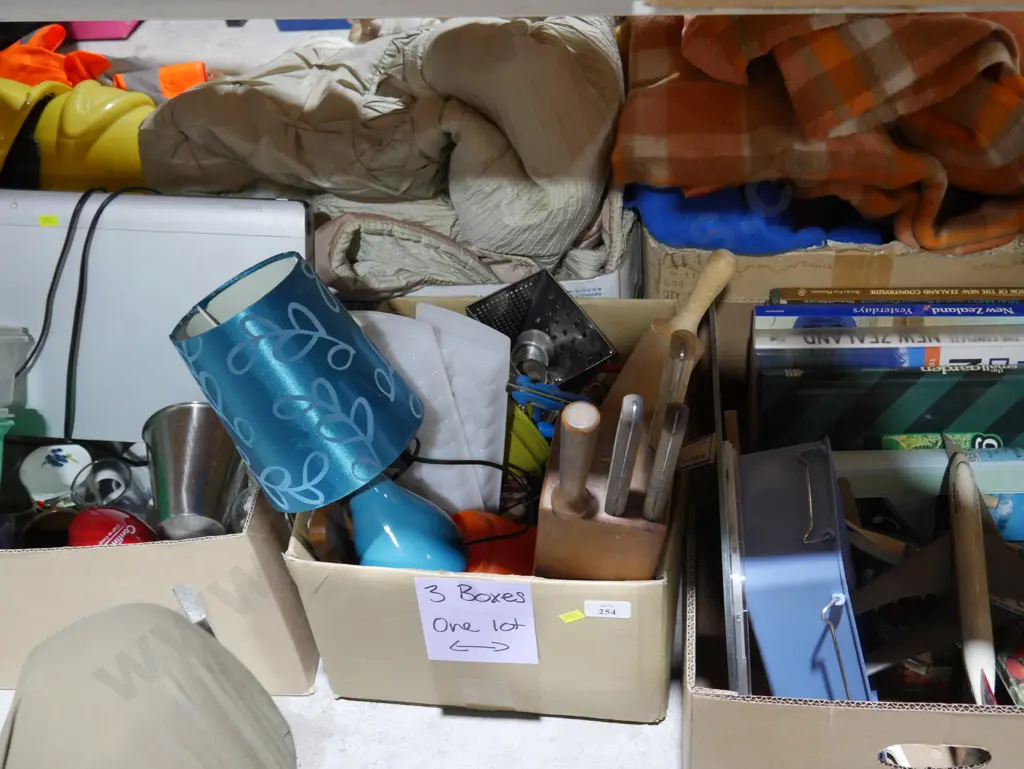 Three boxes of kitchenware, books, DVD player etc Image 1++
