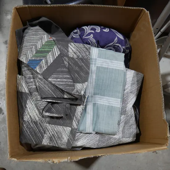 Box of bedding etc