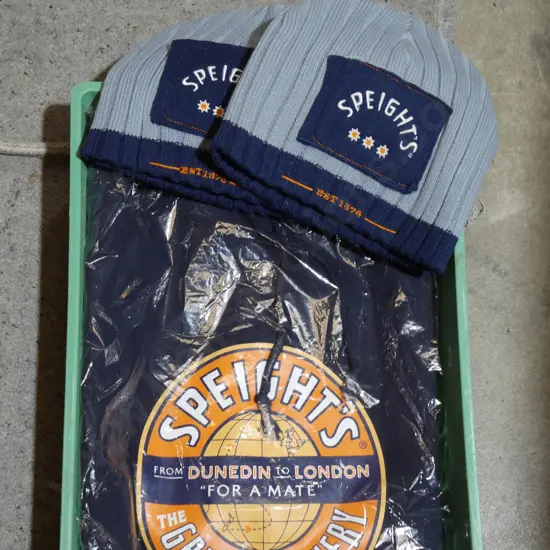Speight's hoodie and beanies