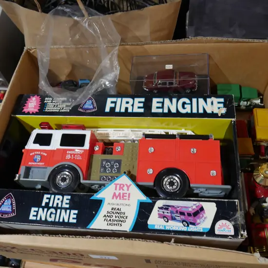 Toy fire engine, model cars