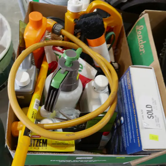 Box of garden sundries etc