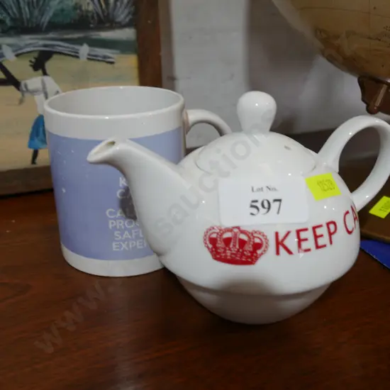 Coffee mug and teapot