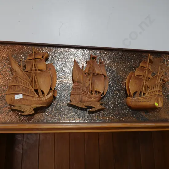 Carved ships wall hanging