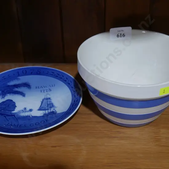 Cornishware bowl and Royal Copenhagen plate