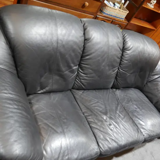 3-seater black leather sofa