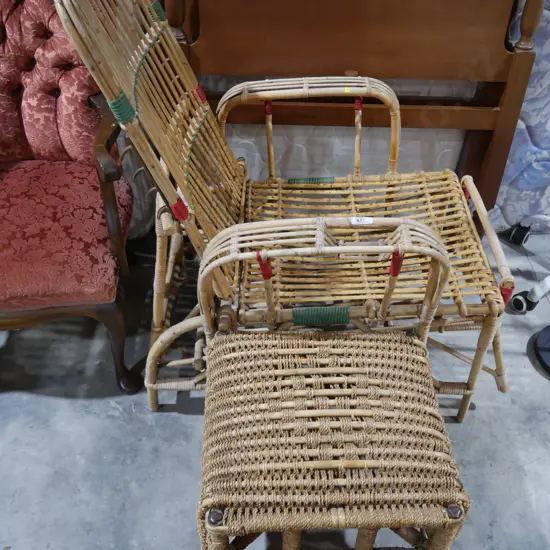 Cane lounger and footstool
