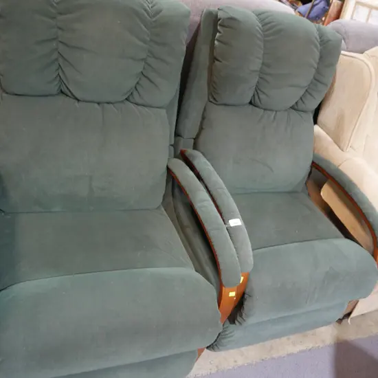 Pair of green lazboy recliner armchairs