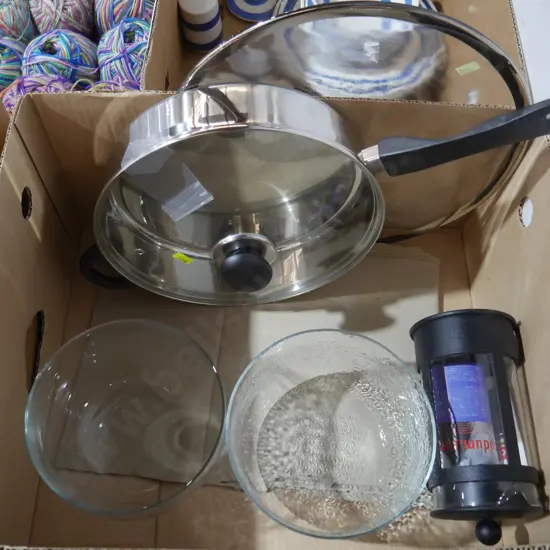 Fry pan, glassware etc