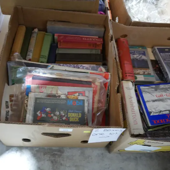 Two boxes of books etc