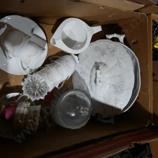 Teacups, serving dish etc