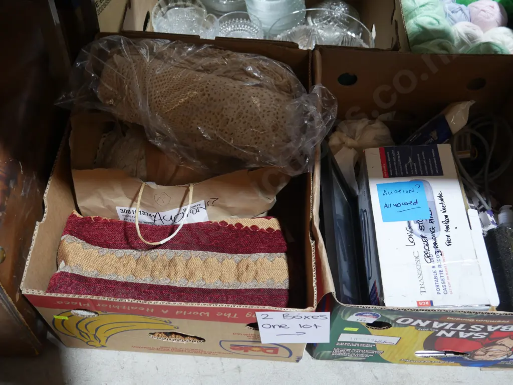 Two boxes of material, radio etc Image 1++