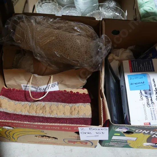 Two boxes of material, radio etc