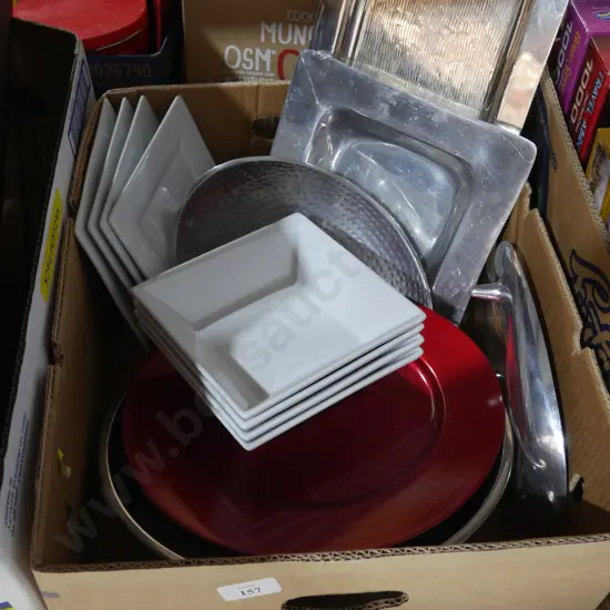 Serving dishes, white plates etc