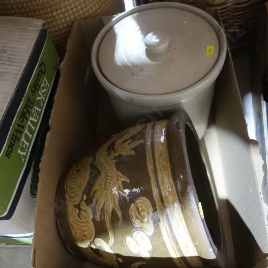 Plant pot and stone crock