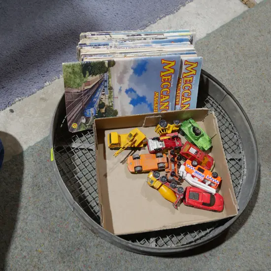 Toy cars, soil sieve etc
