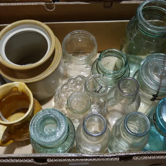 Assorted glass bottles etc