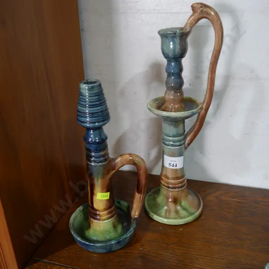 Majolica glazed candle holders