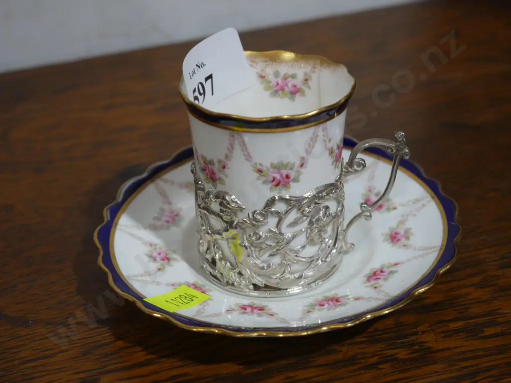 Ainsley cup and saucer with Sterlng silver holder Image 1++