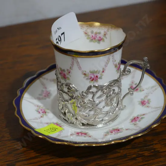 Ainsley cup and saucer with Sterlng silver holder