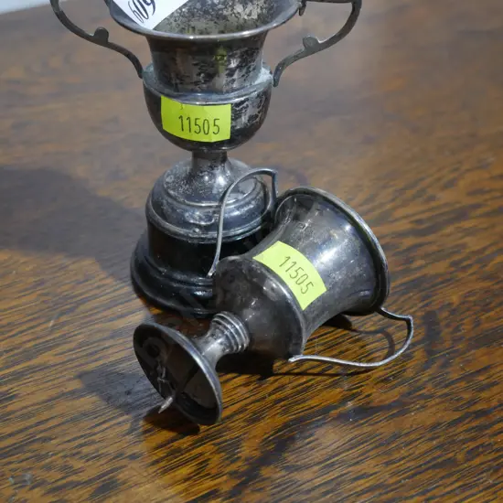 2 Sterling silver trophy cups, 1 missing base
