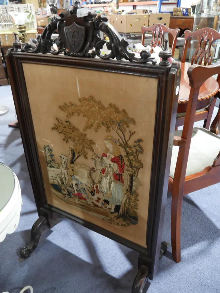 Victorian needlework firescreen Image 1++