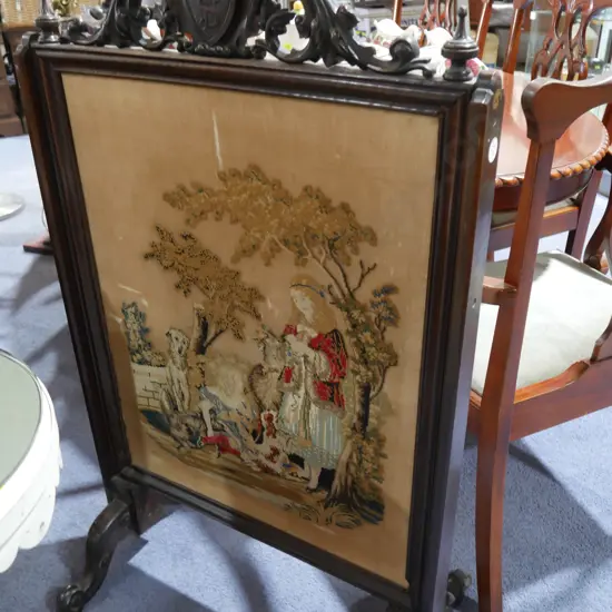 Victorian needlework firescreen