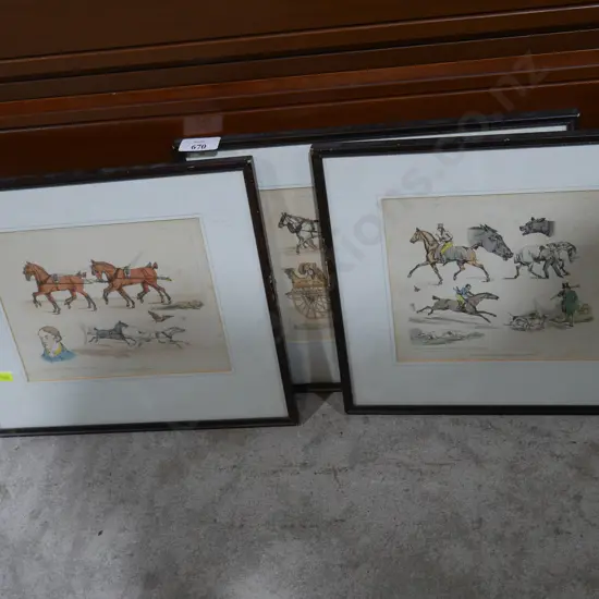 Three framed horse pictures