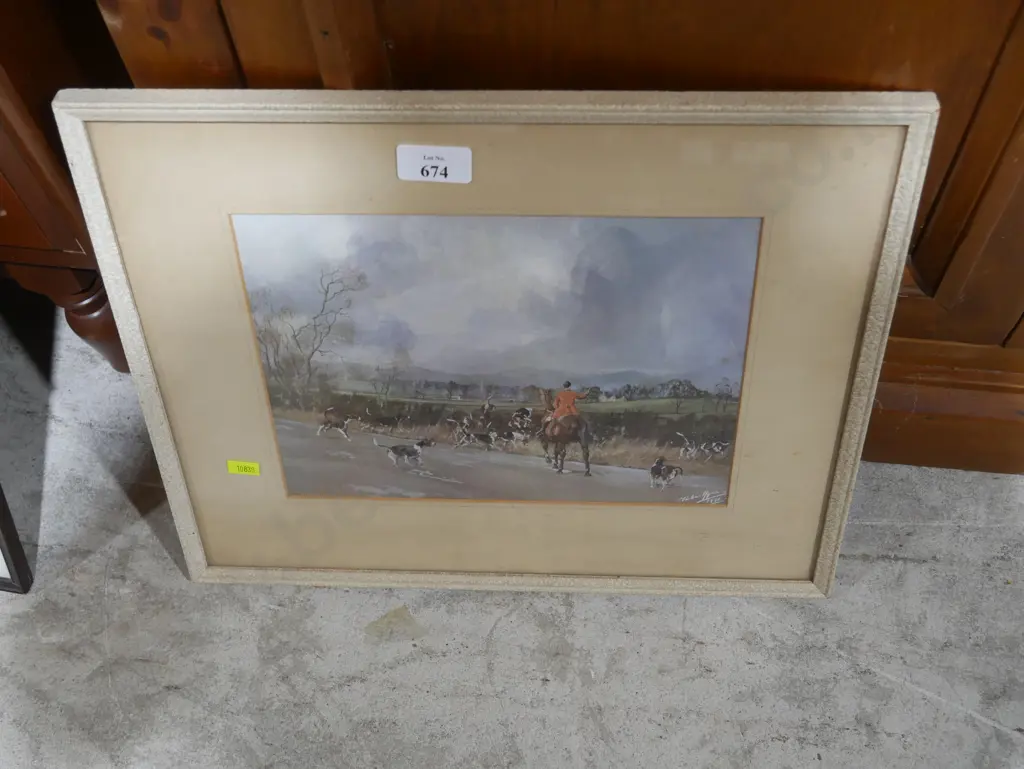 Framed horse and hound hunting picture Image 1++