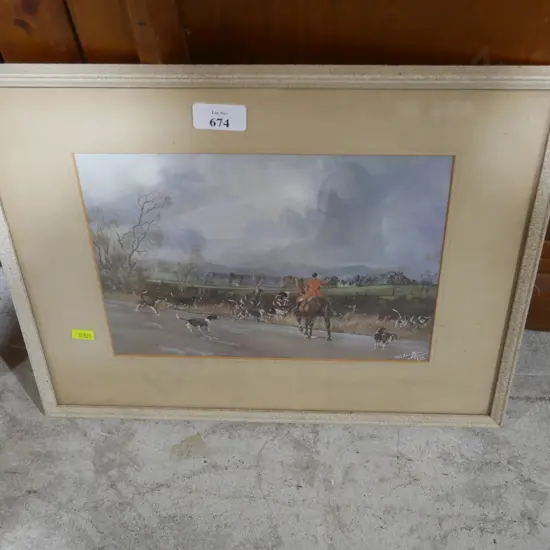 Framed horse and hound hunting picture