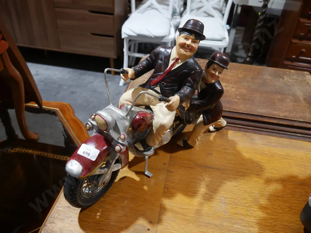 Laurel and Hardy on a motorcycle ornament Image 1++