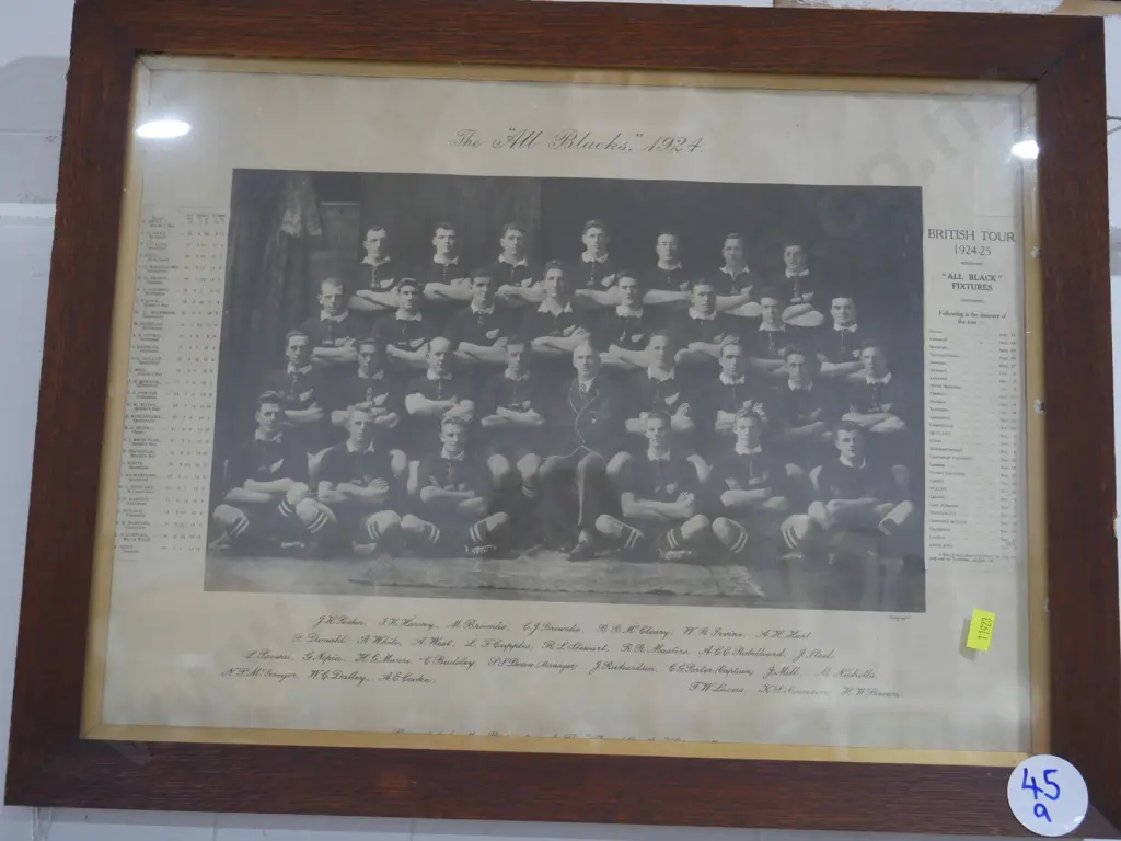 Framed 1924 All Black team photograph. Image 1++