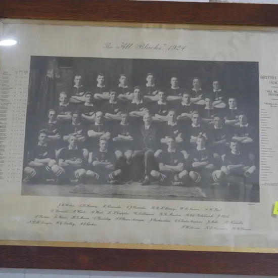 Framed 1924 All Black team photograph.