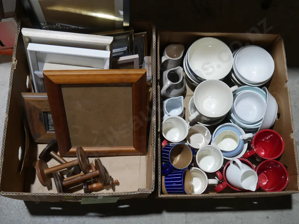 Two boxes of picture frames, mugs etc Image 1++